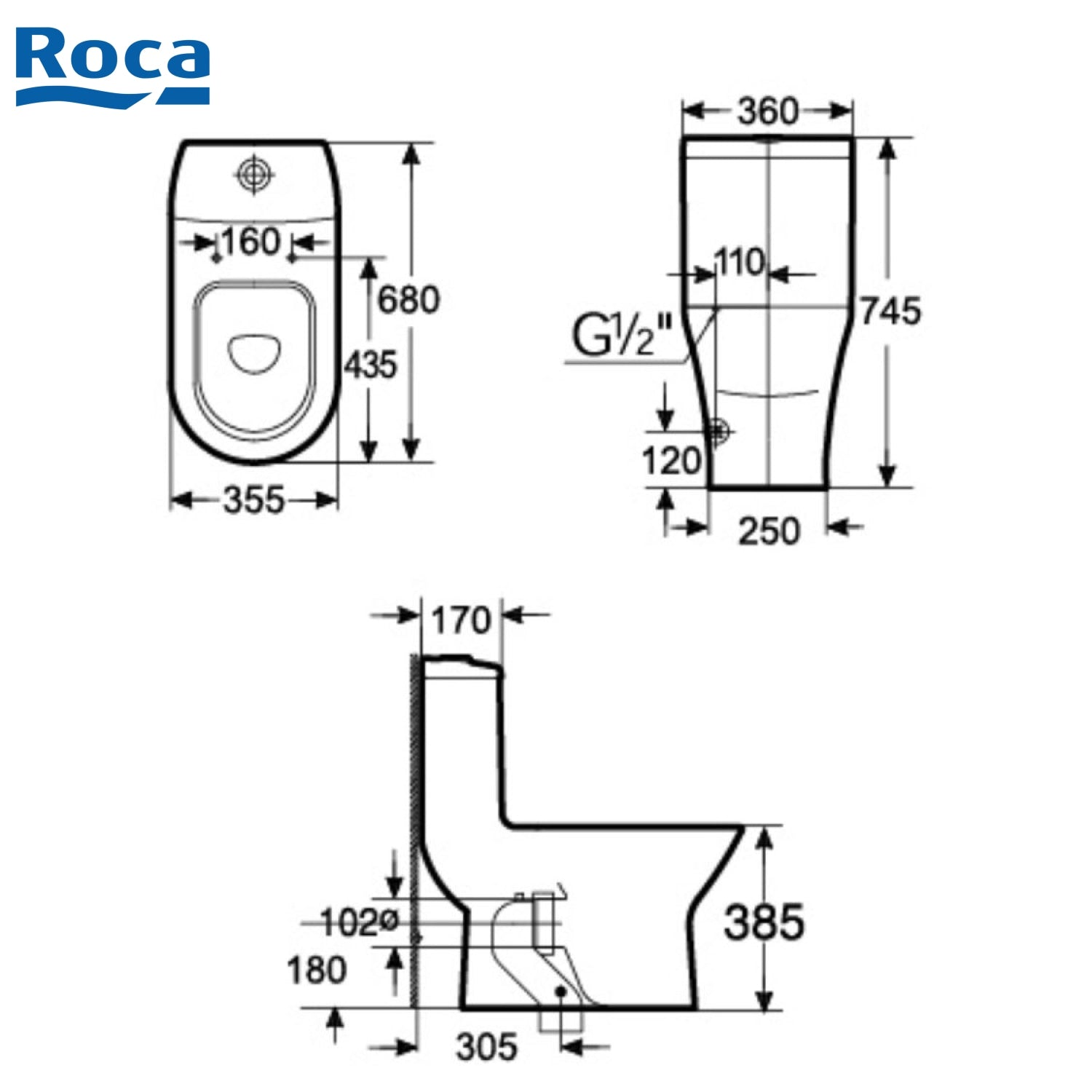 Roca Atis 804025005+3496170CN 自由咀連體座廁配電子廁板(尊尚型)