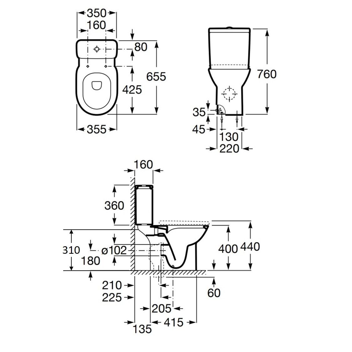 ROCA Debba Round Rimless 自由咀分體座廁配SUPRALIT®油壓板套裝 341991+34299P+801B22 白色