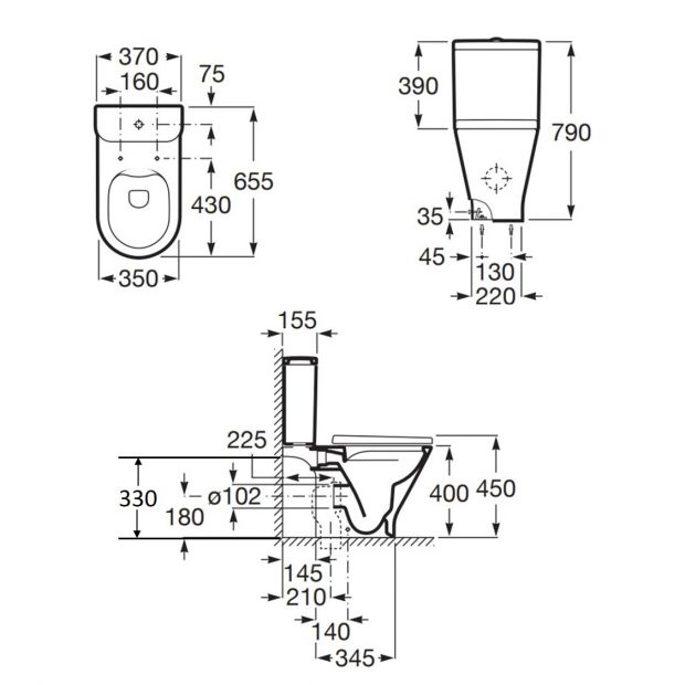 Roca Gap Round rimless 804035005+3410N0+3420N8 自由咀分體座廁配電子廁板(時尚型)套裝