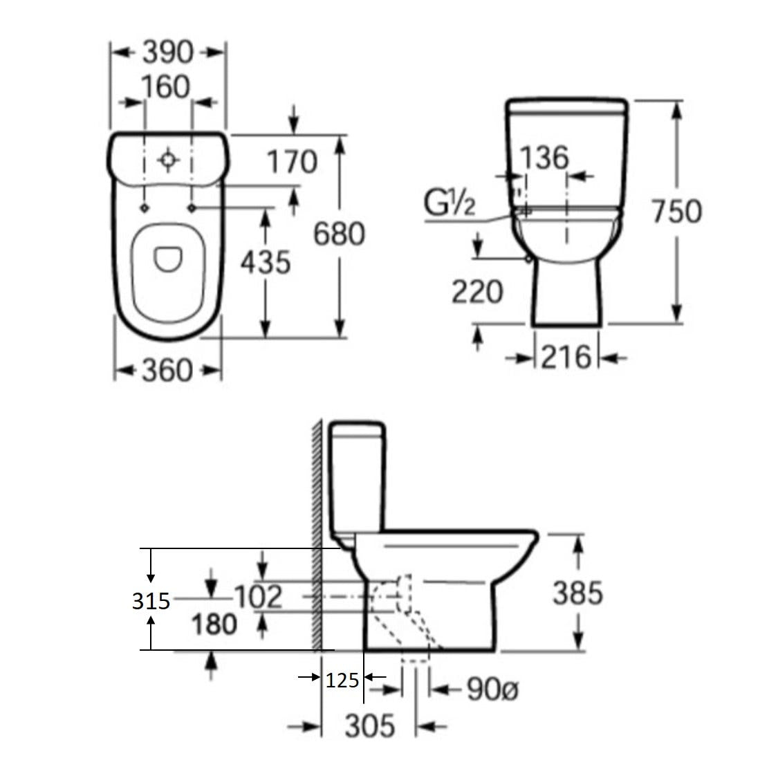 ROCA Giralda 自由咀分體座廁配歐樂油壓板套裝 34145W+342469+80N462 白色