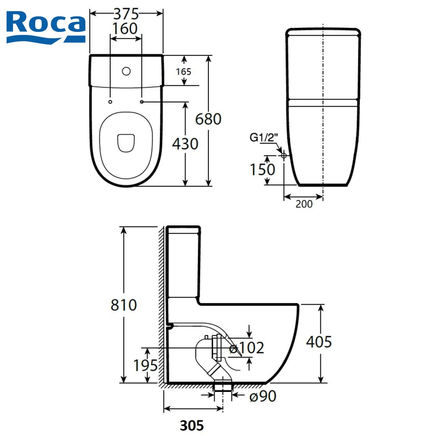 ROCA N-Meridian Rimless 自由咀分體座廁配歐樂油壓板套裝 341249+342249+80N2A2 白色