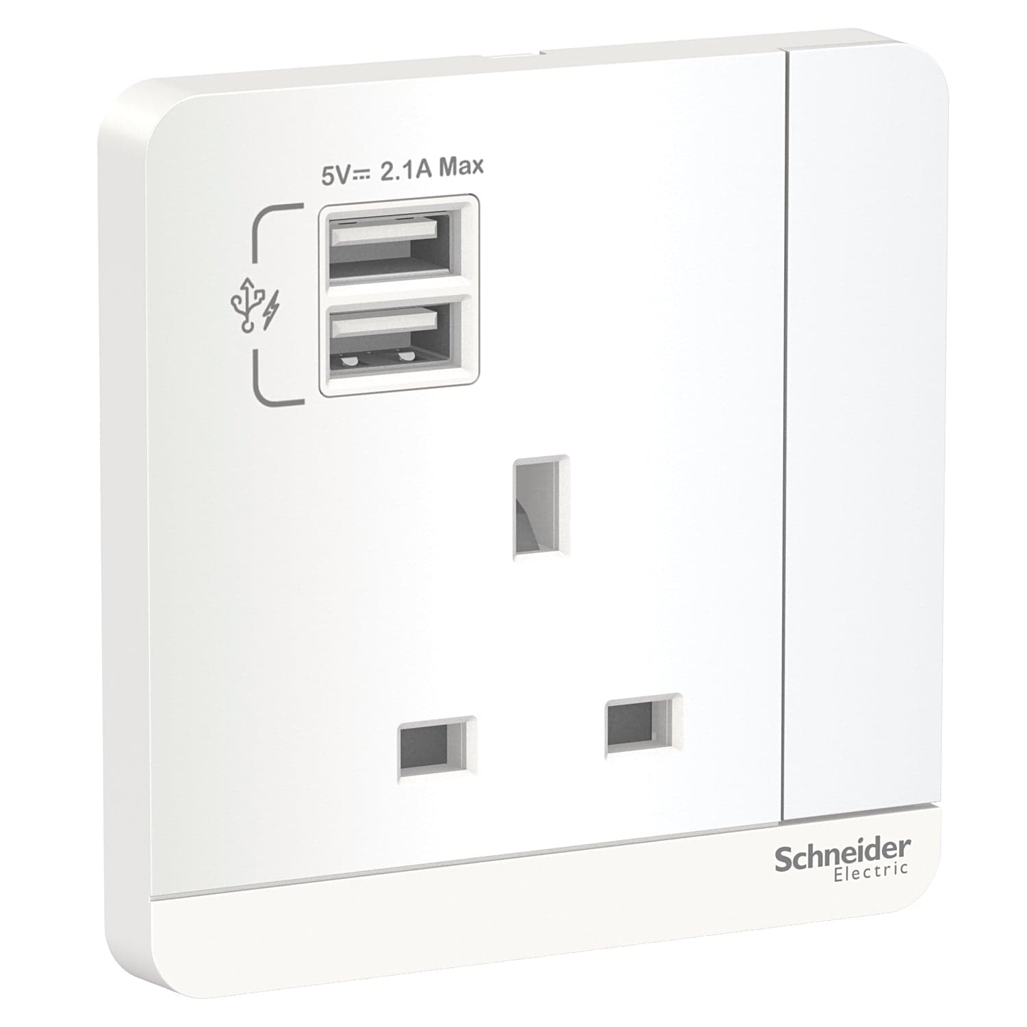 Schneider 施耐德 E8315USB_WE_C5 13A 單位連保護門有掣插座連兩位USB充電插座