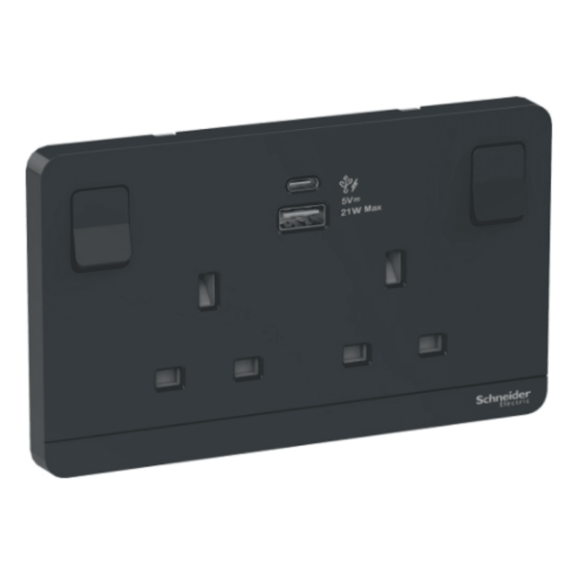 Schneider 施耐德 E83T25ACUSB_DG_C5 13A 兩位連保護門有掣插座連兩位21W Type A+C USB充電插座