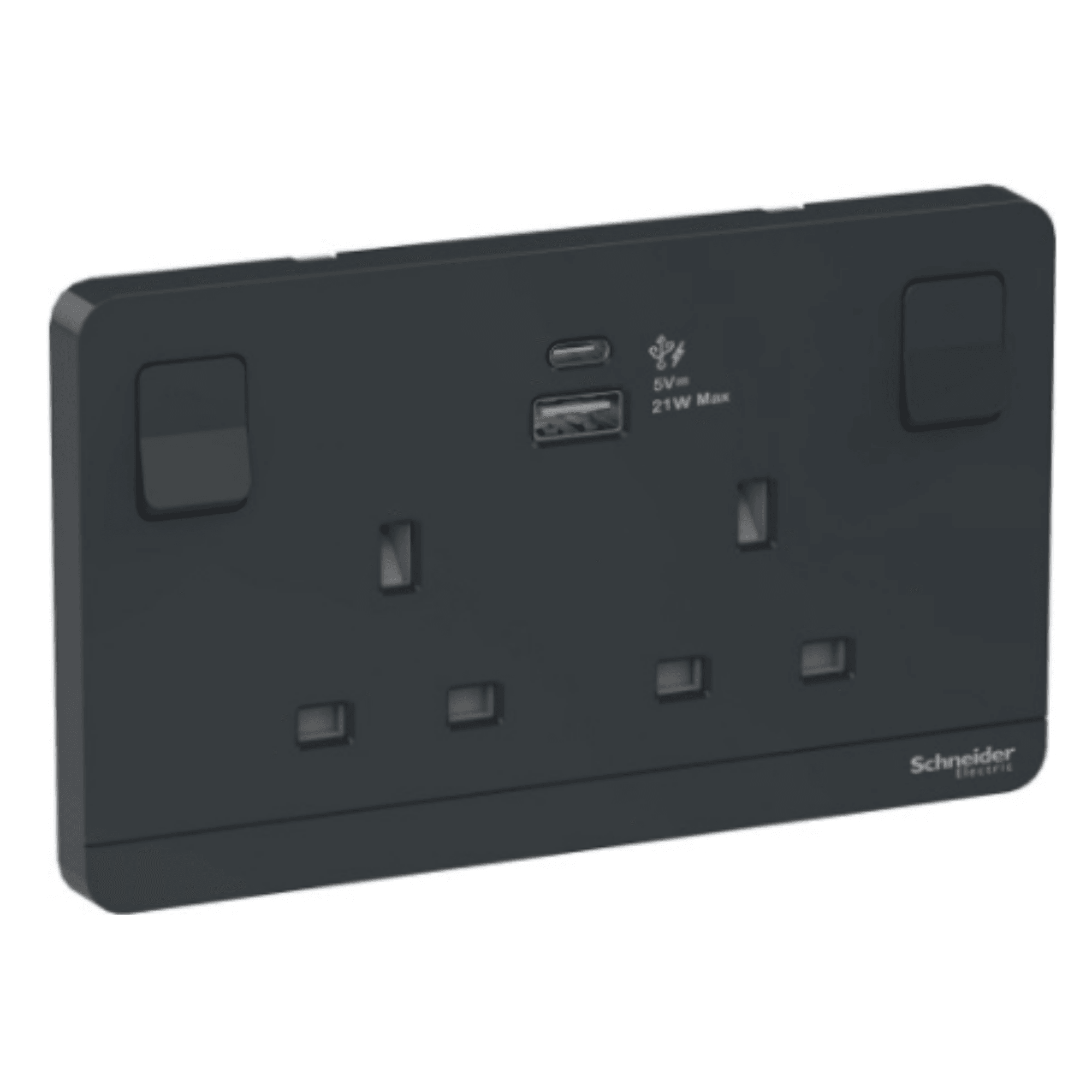 Schneider 施耐德 E83T25ACUSB_DG_C5 13A 兩位連保護門有掣插座連兩位21W Type A+C USB充電插座