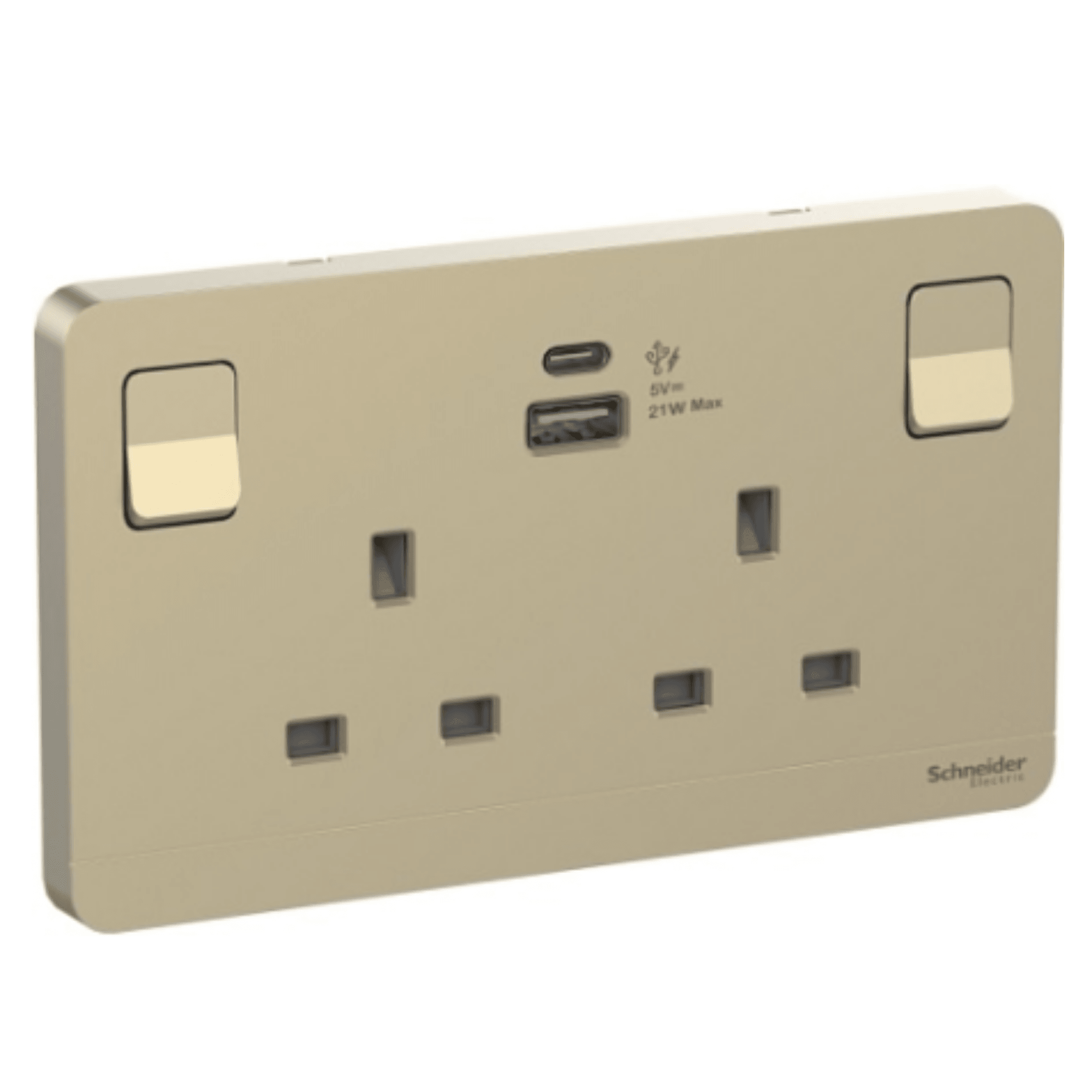 Schneider 施耐德 E83T25ACUSB_WG_C5 13A 兩位連保護門有掣插座連兩位21W Type A+C USB充電插座