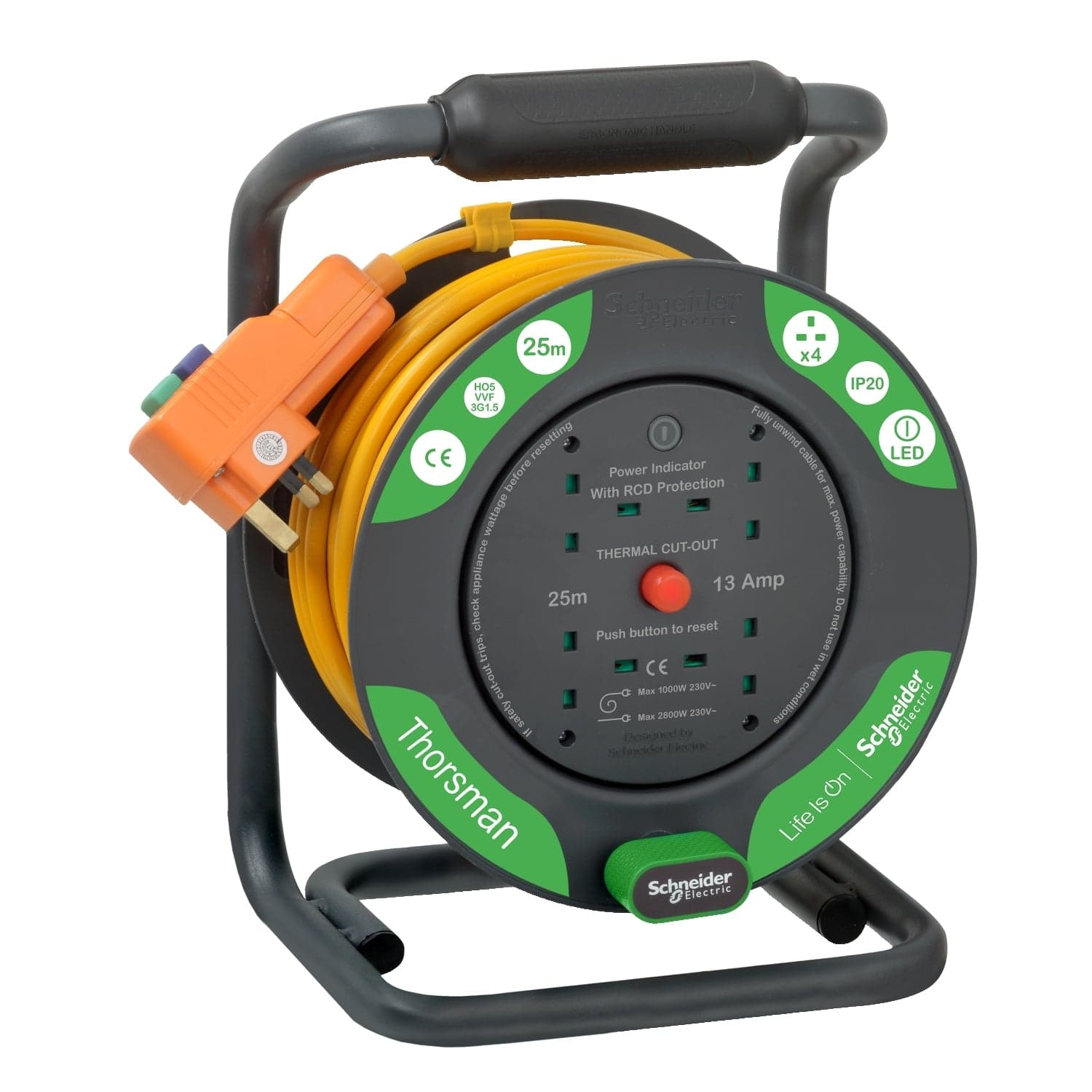 Schneider 施耐德 IMT33146 BS 230V-RCD 25M 4插蘇 電線拖轆