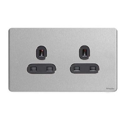 Schneider 施耐德 – 13A 兩位連保護門插座 GU3460WPN / GU3460WPW / GU3460WSS / GU3460BSS / GU3460BBN
