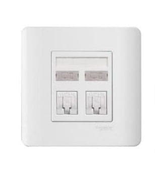 Schneider 施耐德 – 兩位RJ11四線電話及RJ45八線6類數據插座(面板備防塵活門) E8432TDRJ/6 WE / E8432TDRJS/6 SA