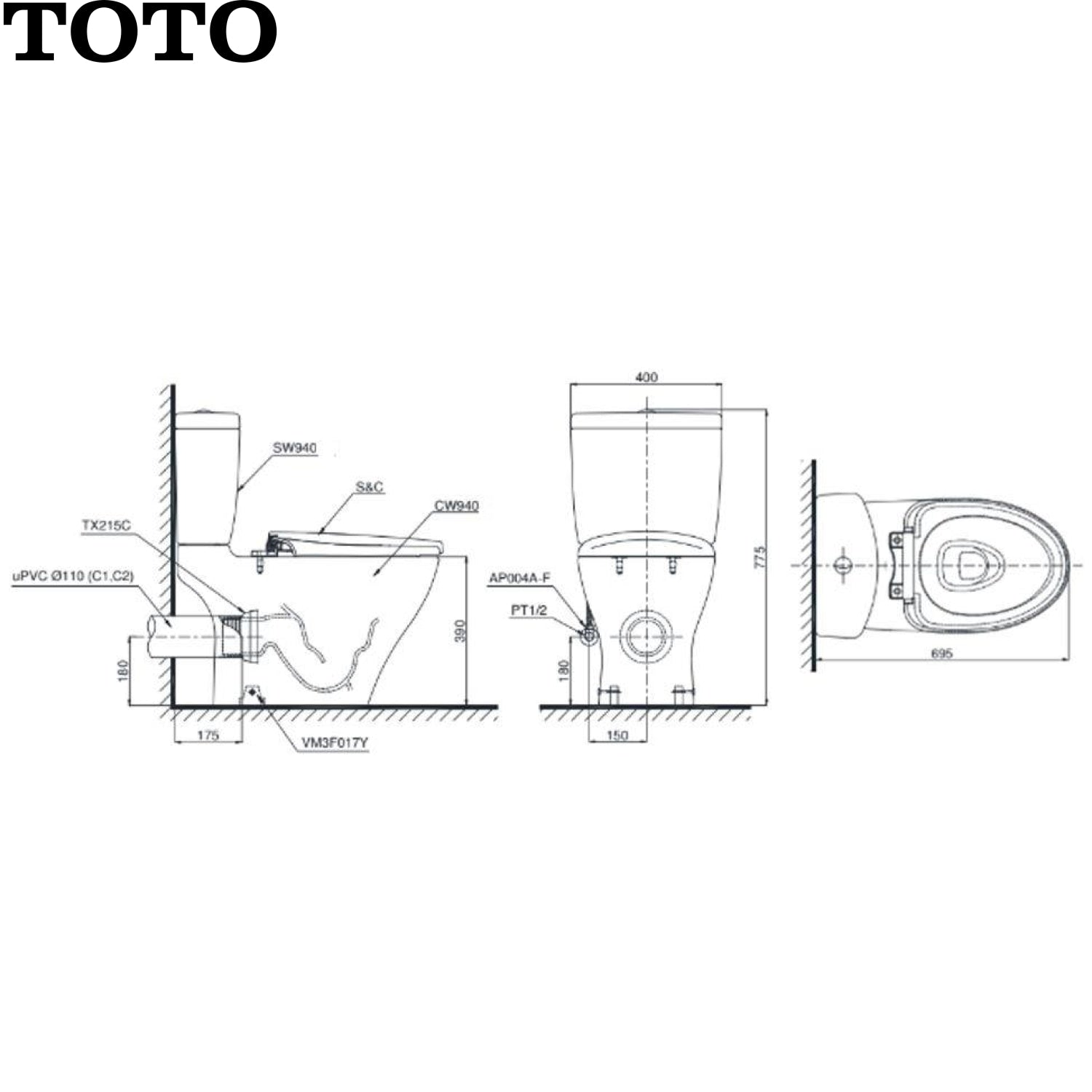 TOTO C940E 自由咀分體座廁