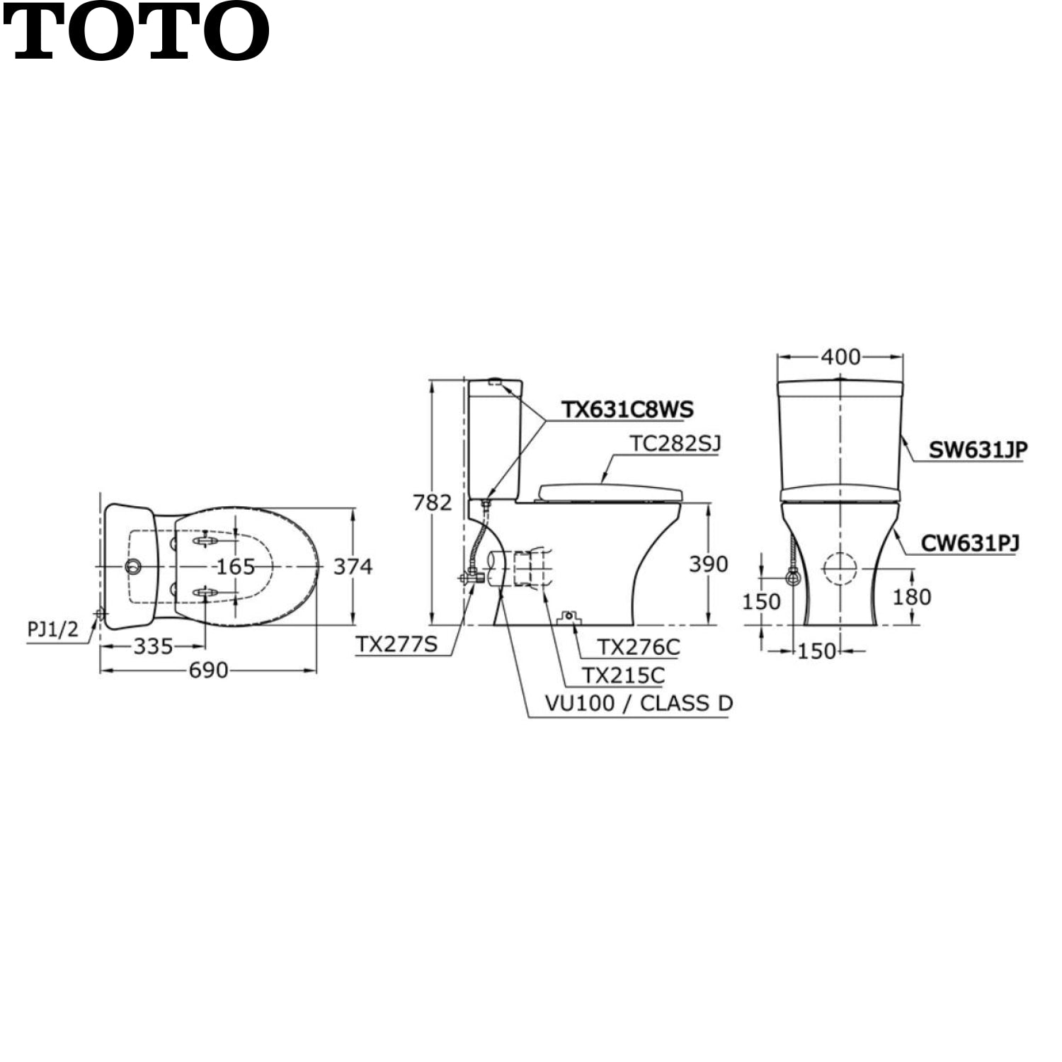 TOTO CW631PJ 自由咀套廁 (配原裝緩降廁板)