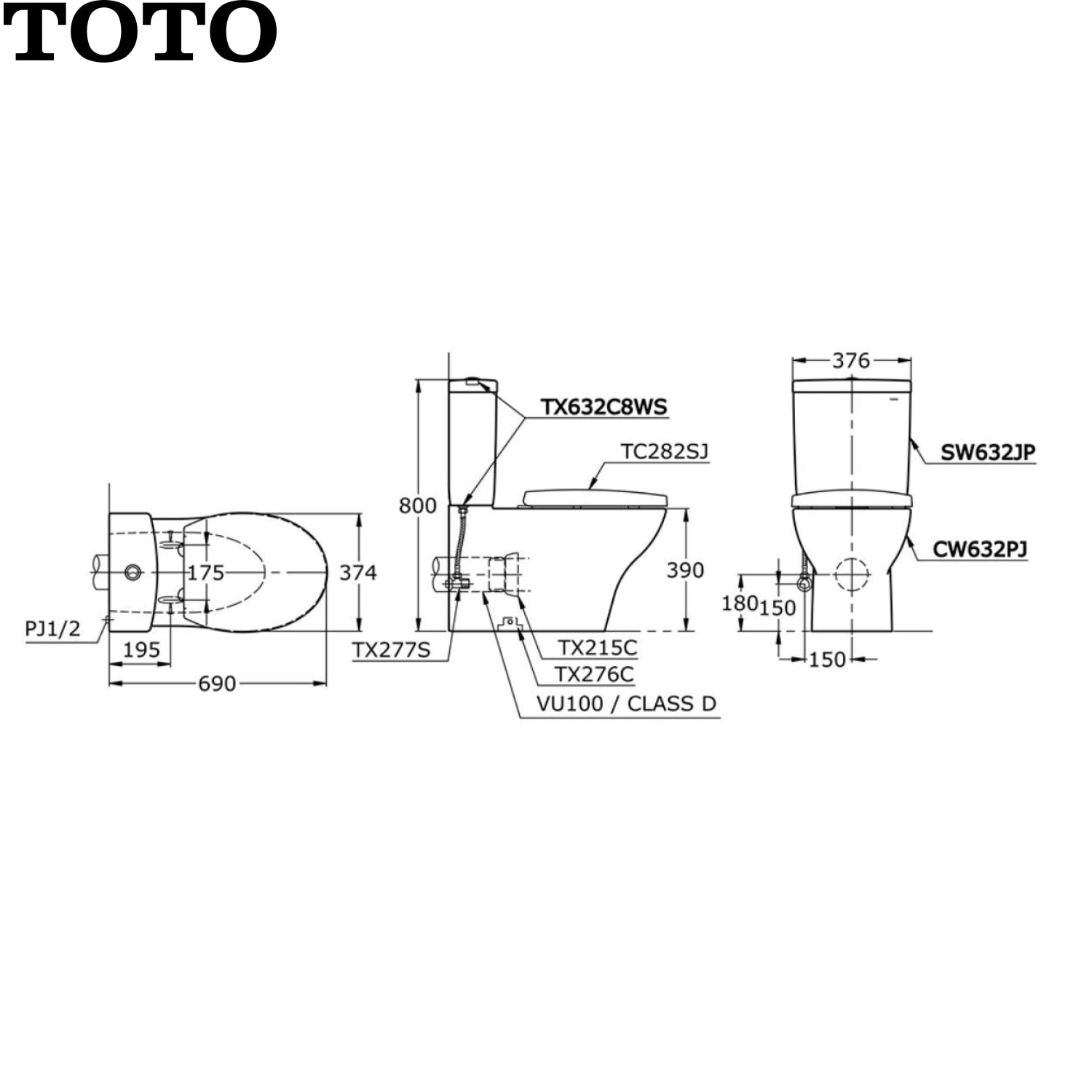 TOTO CW632PJ 自由咀套廁 (配緩降廁板)