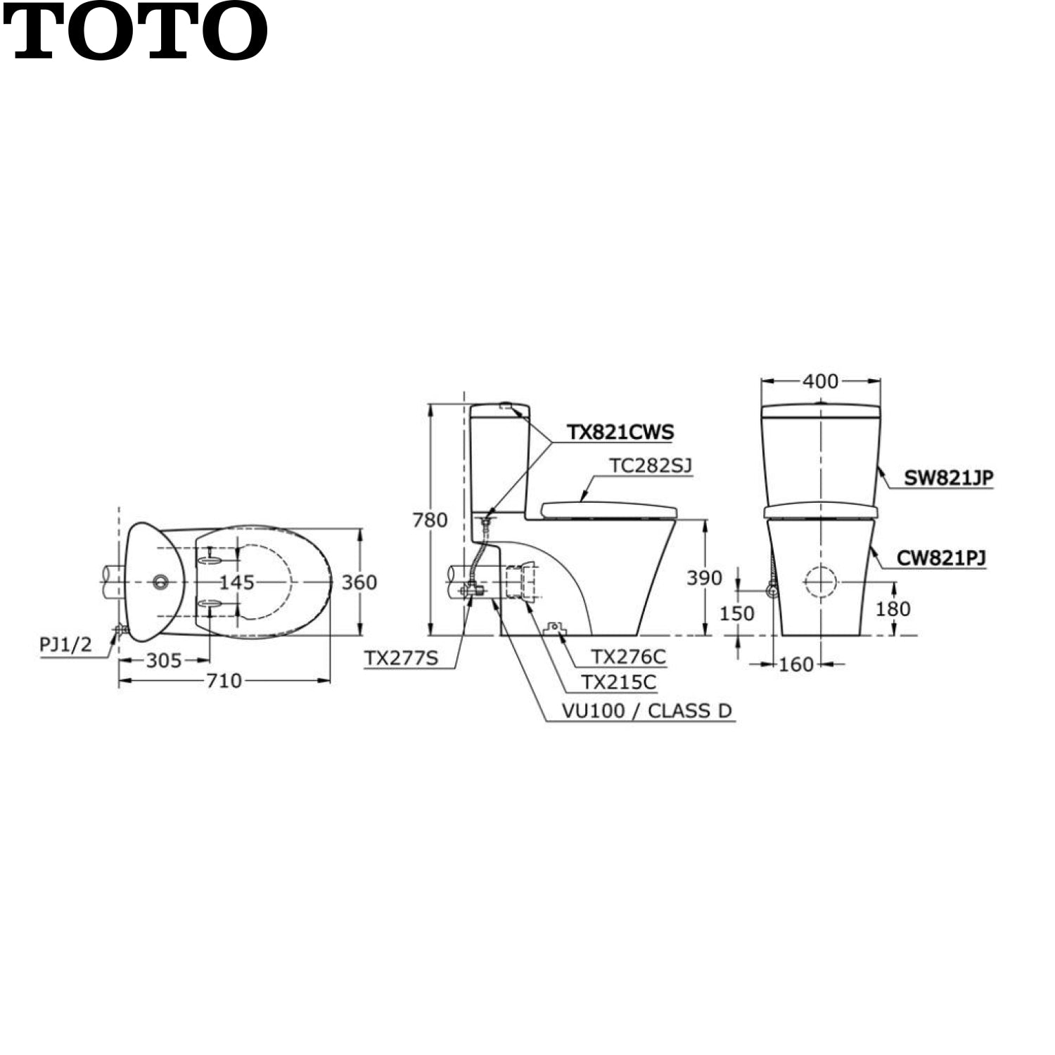 TOTO CW821PJ 高咀套廁 (配緩降廁板)