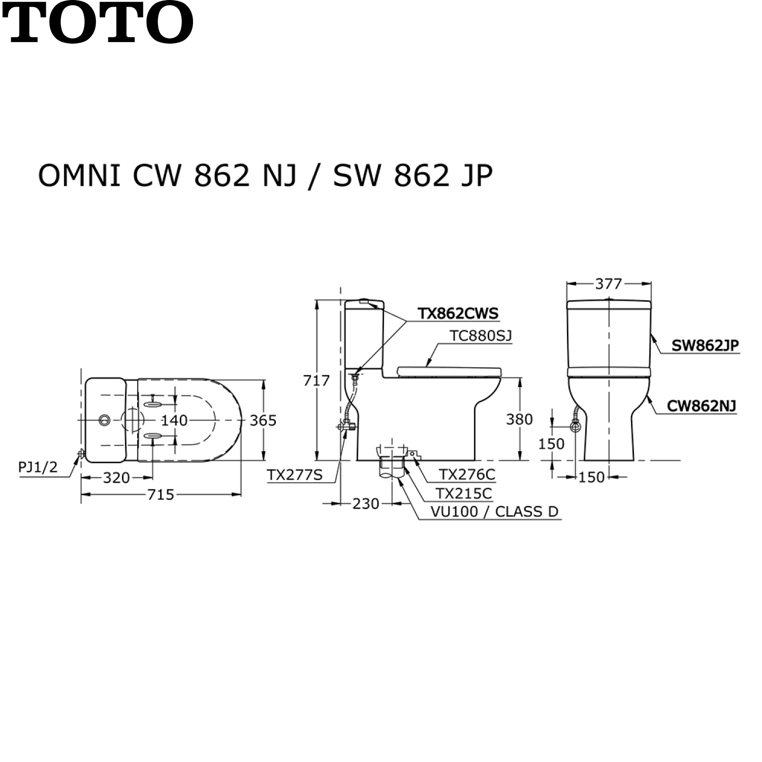 TOTO CW862NJ Omni 地排230mm套廁 (配緩降廁板)