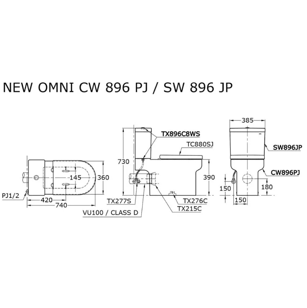 TOTO CW896PJ 自由咀套廁 (配緩降廁板)
