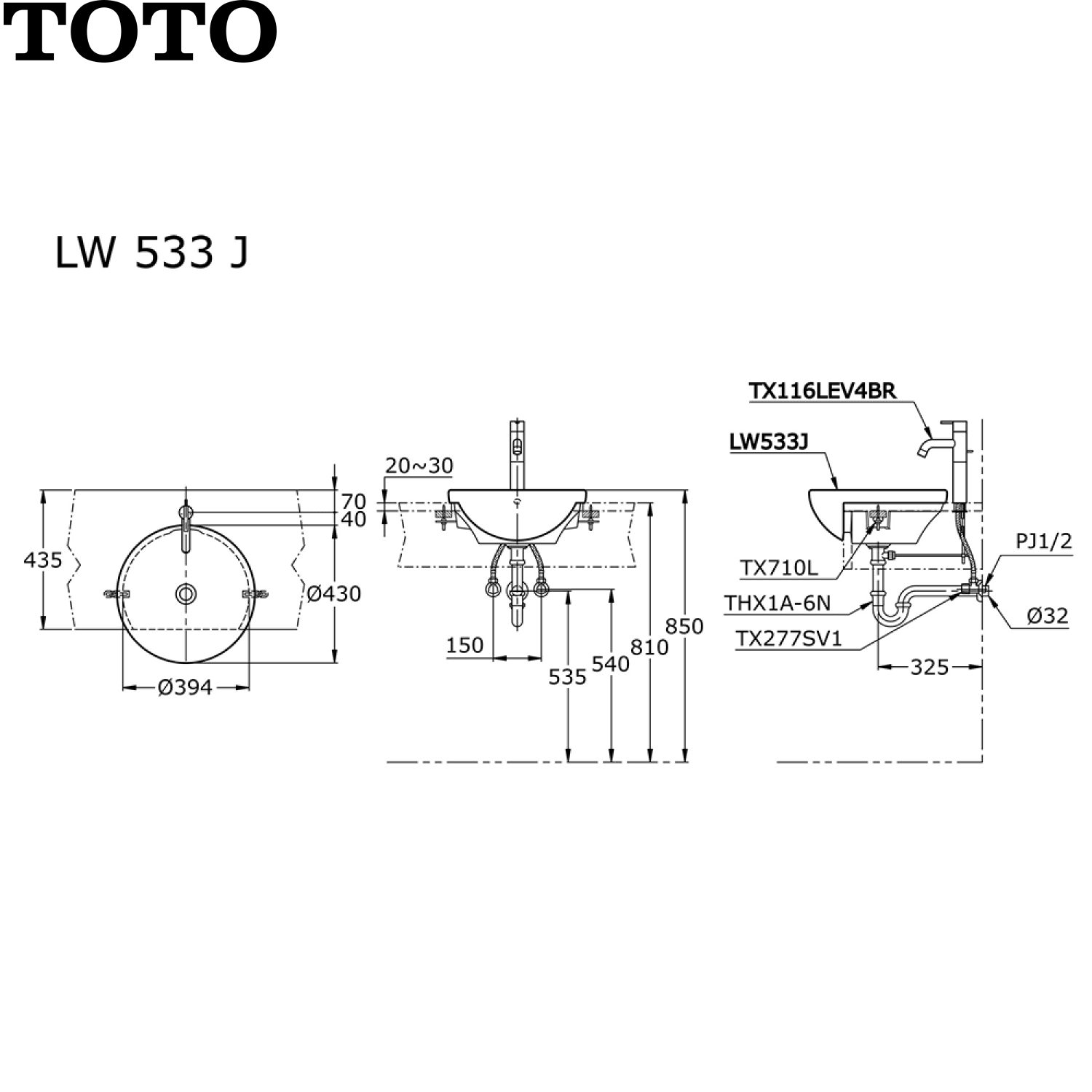TOTO LW533J 半藏式面盆