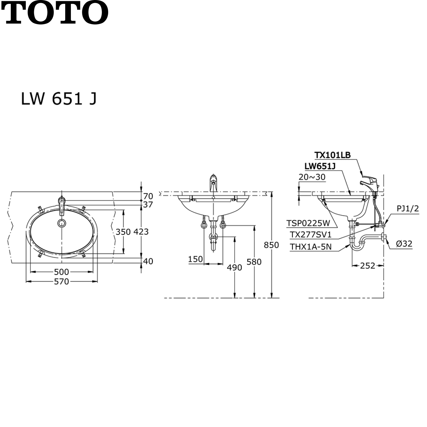 TOTO LW651JU 台下面盆