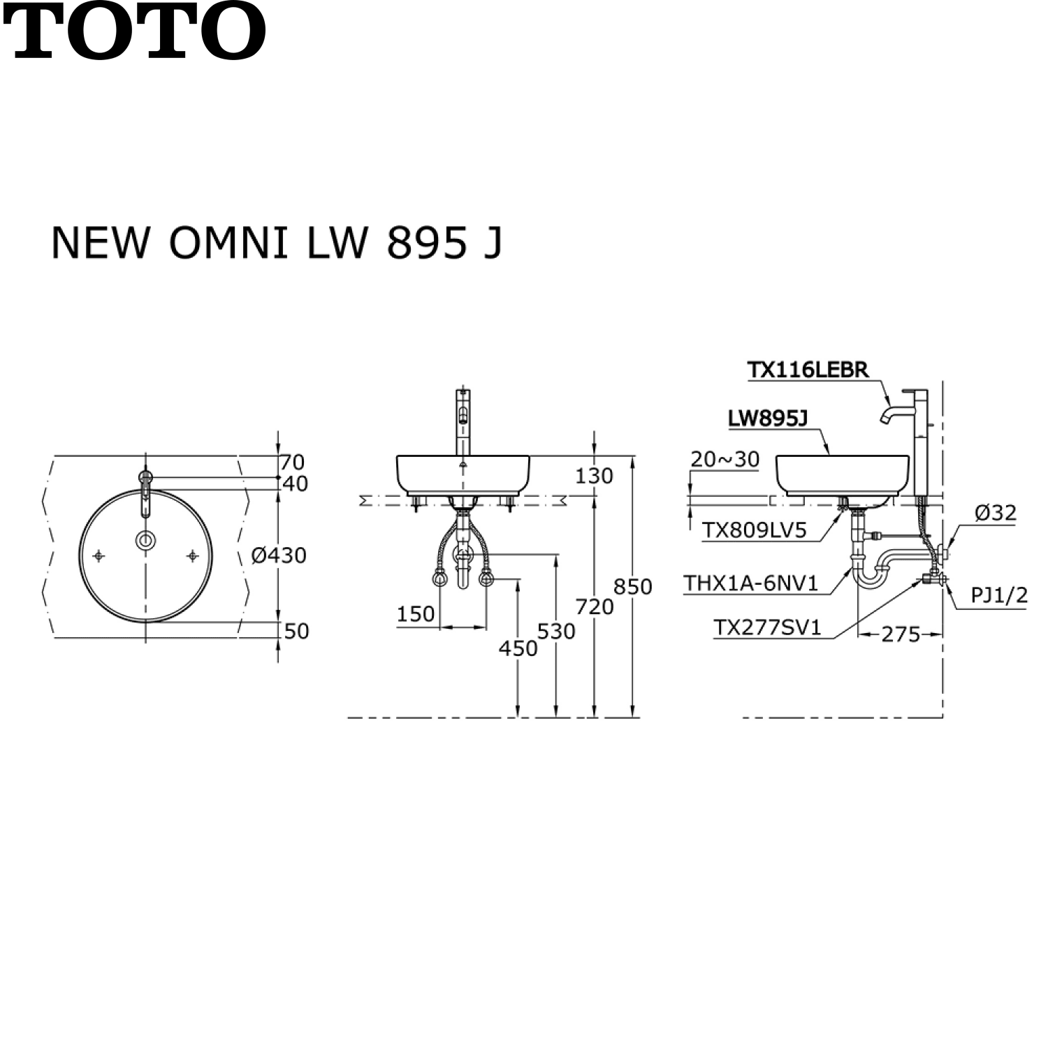 TOTO LW895J 圓形台上面盆