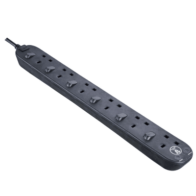 英國 MasterPlug 13A 六位插座連獨立開關拖板 SWSRG62NB-MPA 2米線 黑色 香港行貨