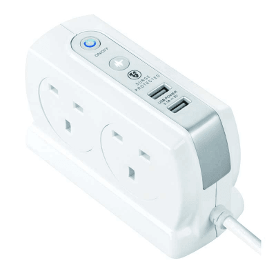 英國 MasterPlug 13A 四位插座拖板連兩位USB充電 SRGDSU43PW 3米線 白色 香港行貨