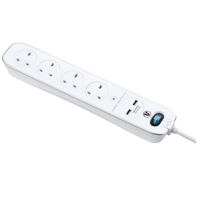 英國 MasterPlug 13A 四位插座拖板連兩位USB充電 SRGLSU43PW 3米線 白色 香港行貨
