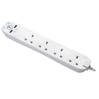 英國 MasterPlug 13A 四位插座拖板連兩位USB充電 SRGU42N-MPA 2米線 白色 香港行貨