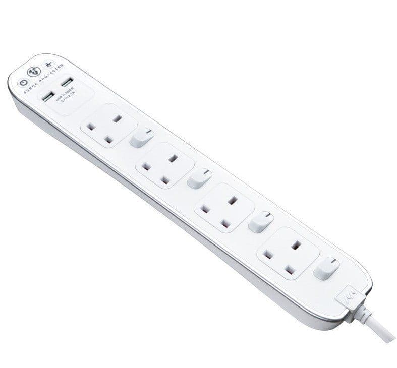 英國 MasterPlug 13A 四位插座拖板連兩位USB充電 SWSRGU42PW 2米線 白色 香港行貨