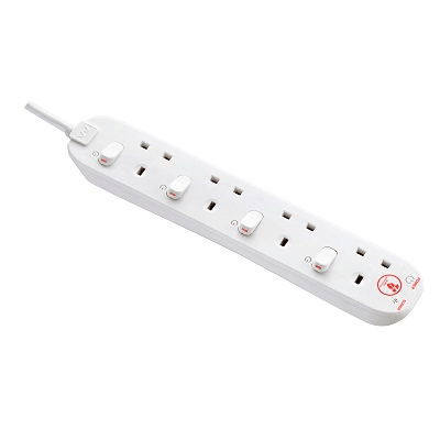 英國 MasterPlug 13A 四位插座連獨立開關拖板 SWSRG42N-MPA 2米線 白色 香港行貨