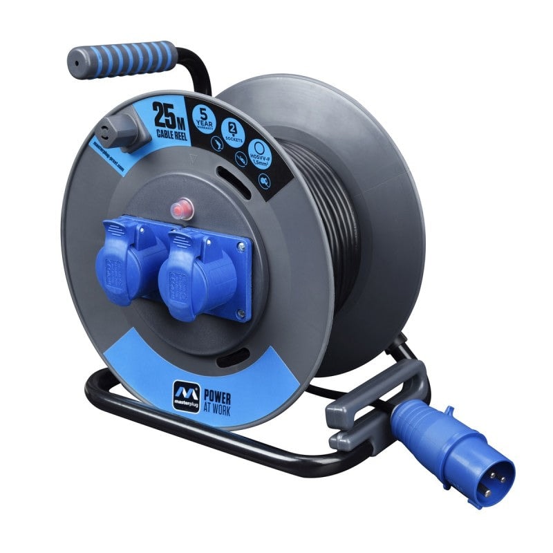 英國 Masterplug OL251622PEBL 1.5MM2 2P+E Socket X 2 25M 電線拖轆 (雙防水插座)