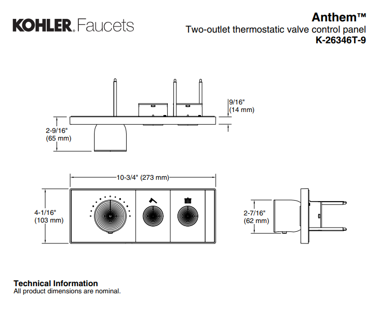 KOHLER K-26346T-9-CP ANTHEM™ 雙路嵌入式機械恆溫控制-hong-kong