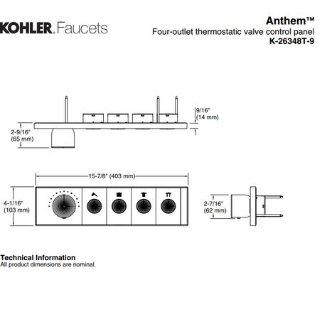 KOHLER K-26348T-9-CP ANTHEM™ 四路嵌入式機械恆溫控制-hong-kong