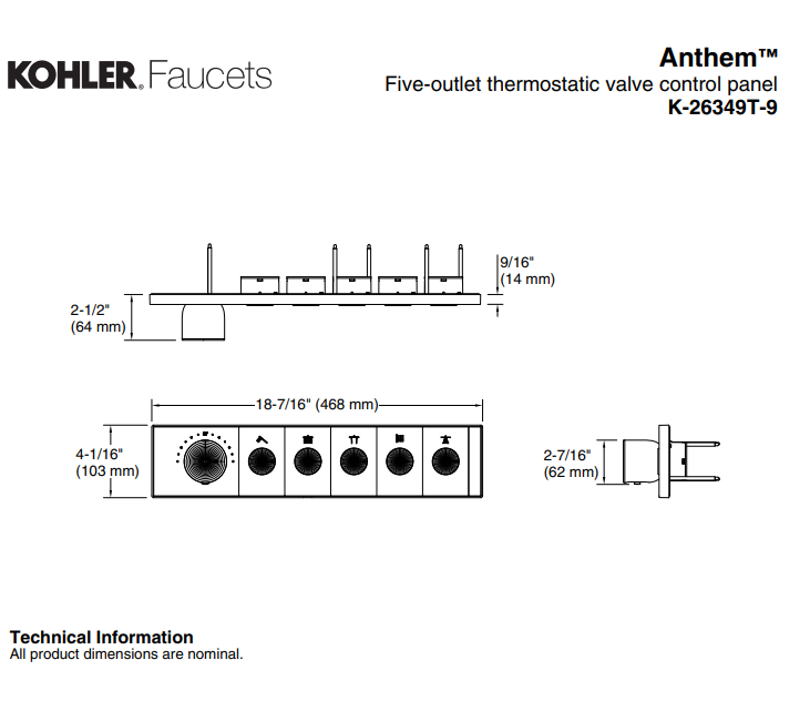 KOHLER K-26349T-9-BL ANTHEM™ 五路嵌入式機械恆溫控制 (黑色)-hong-kong