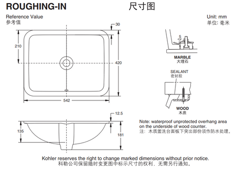 KOHLER K-20413T-0 CAXTON 19"長方形檯下式面盆-hong-kong