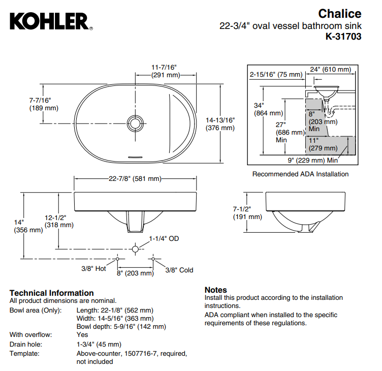 KOHLER K-31703T-0 CHALICE 檯上式浴室面盆-hong-kong