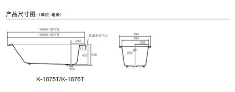KOHLER K-P1875H-GR-0 PARALLEL 1.5米鑄鐵浴缸 (含扶手孔)-hong-kong