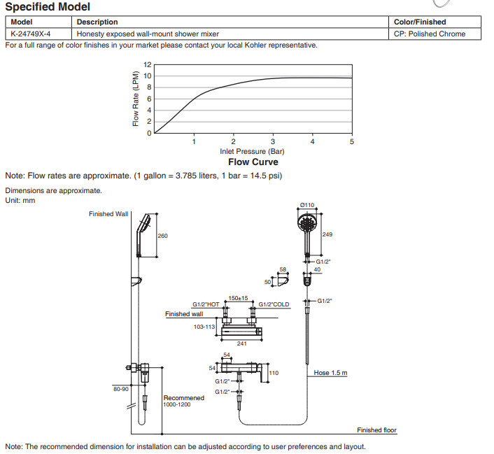 KOHLER K-24749X-4-CP HONESTY™ 掛牆式淋浴龍頭-hong-kong