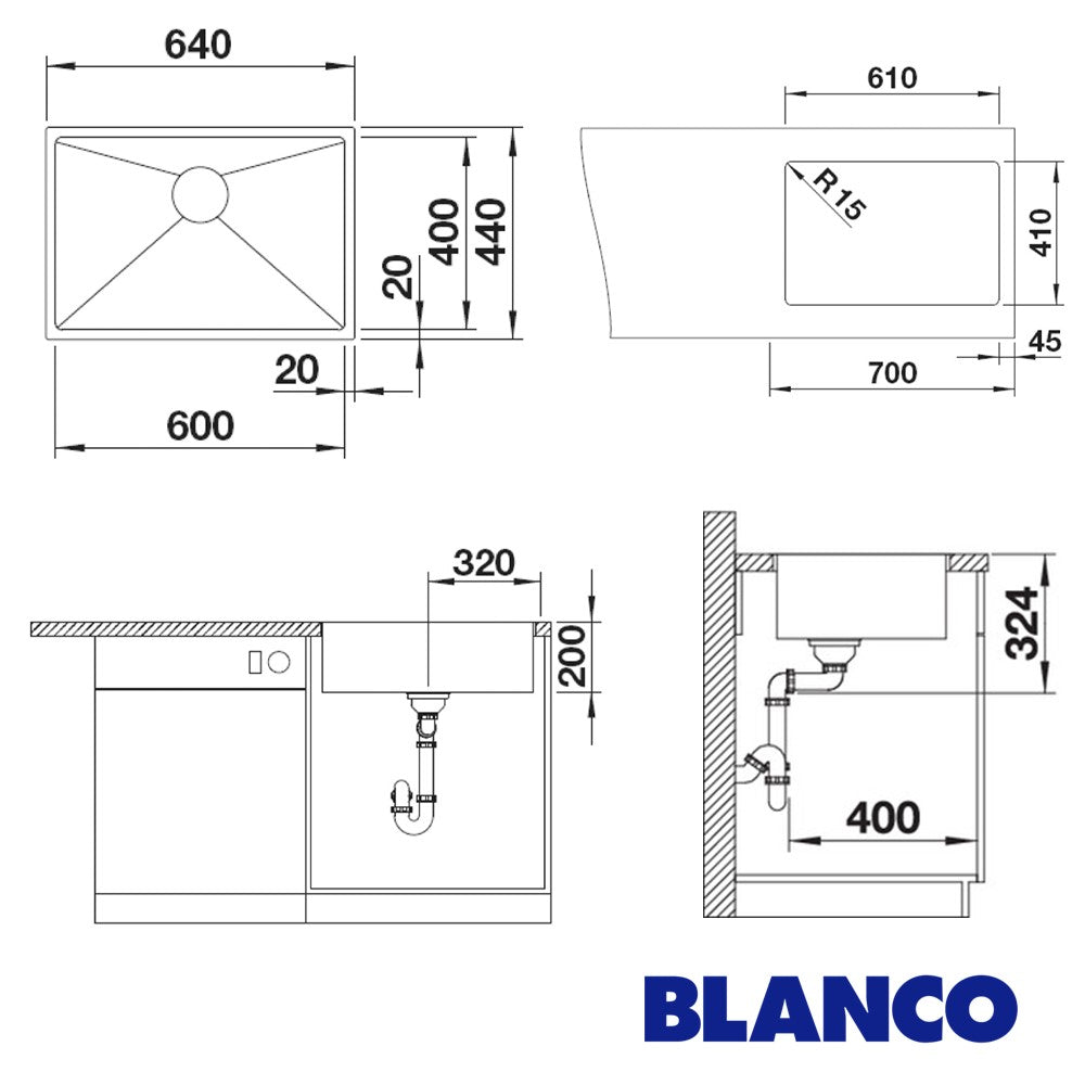 BLANCO 200039 QUATRUS R15 600-IU 不銹鋼單槽鋅盤