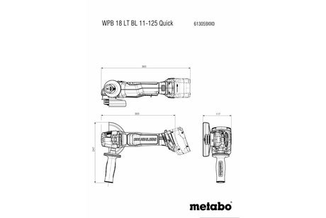 metabo 麥太保 WPB 18 LT BL 11-125 Quick 125mm 無碳刷充電磨機 (安全式開關) (淨機)