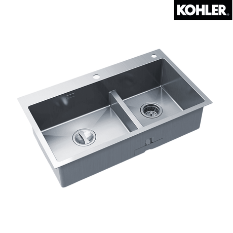 Kohler K-21918T-2FD-NA MALLECO 31" 大小槽修邊式/下崁式廚房星盆 (包括皂液器及瀝水籃)-hong-kong