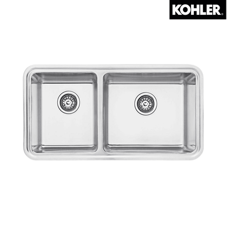 Kohler K-3664T-F-NA PROLOGUE 33" 大/小槽下崁式/修邊式廚房星盆 (包括瀝水籃)-hong-kong