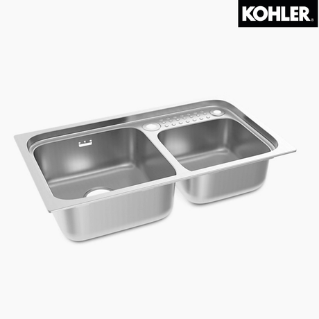 Kohler K-97329T-2KD-KS/NA ALEO 32" 大/小槽下崁式/修邊式廚房星盆 (包括瀝水籃、皂液器及置物架)-hong-kong