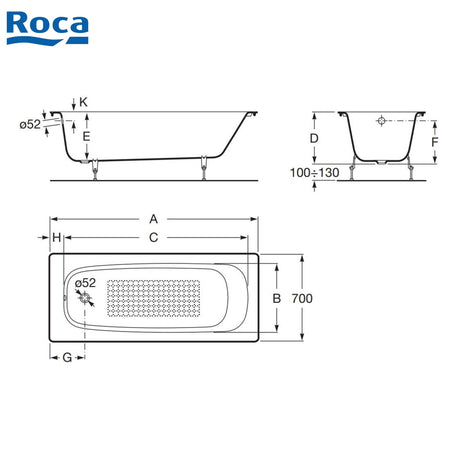 Roca Continental A212914001 1.4m 鑄鐵浴缸-hong-kong