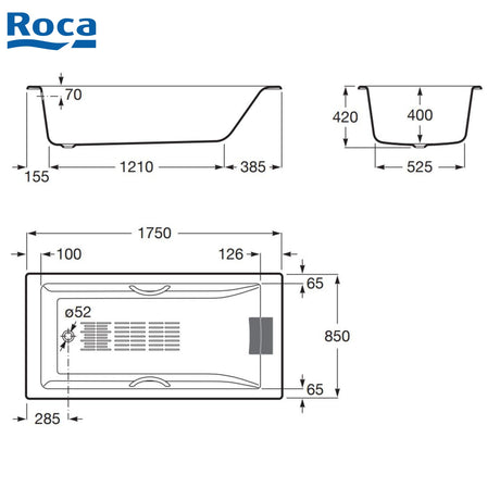 Roca A233550000 Belice 1750x850x420mm 鑄鐵浴缸-hong-kong